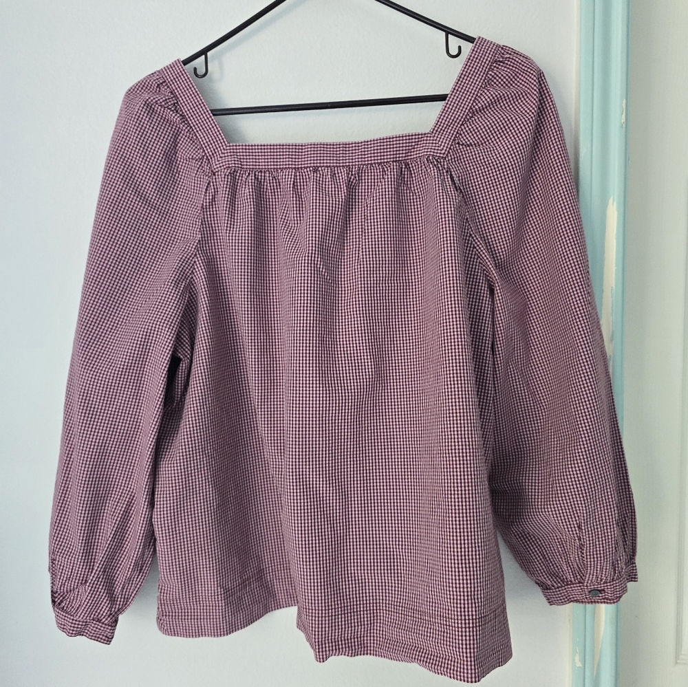 J Crew Red Smocked Puff Sleeve Blouse size L - Picture 4 of 8